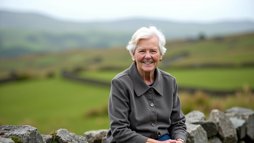 Senior hiker enjoying rest point overlooking vast limestone plateau with green valleys in County Clare, Ireland